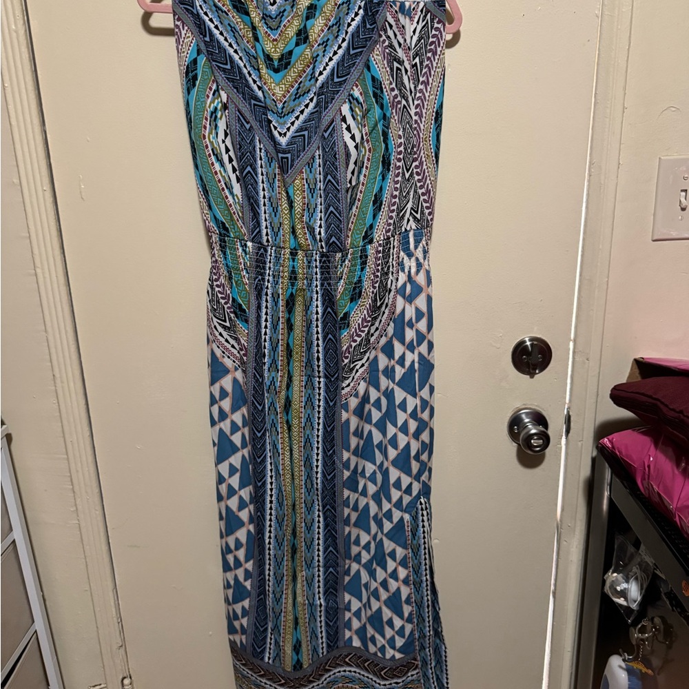 Hale Bob Blue and Green Maxi Dress